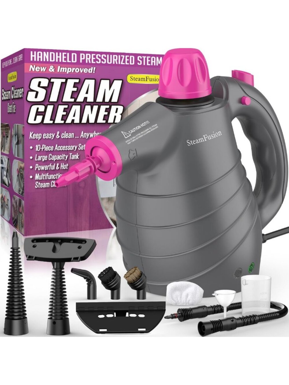 Multi-Purpose Handheld Steam Cleaner with 10 Accessories & Safety Lock - Deep